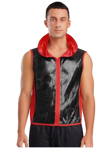 Yihuimin Herren Glitzer Pailletten Weste Ärmellose Tanktop mit Kapuzen Bodybuilding Training Fitness Outfit Rave Outfit Clubwear Faschingskostüm Schwarz Rot XXL Yihuimin Herren Glitzer Pailletten Weste Ärmellose Tanktop mit Kapuzen Bodybuilding Training Fitness Outfit Rave Outfit Clubwear Faschingskostüm Schwarz Rot XXL von Yihuimin