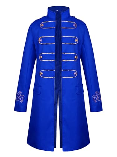 Yihuimin Herren Gothic Steampunk Mantel Manschetten Vintage Mantel mit Bestickten Mittelalter Gehrock Jacke Halloween Cosplay Karneval Fasching Kostüm Blau 3XL von Yihuimin