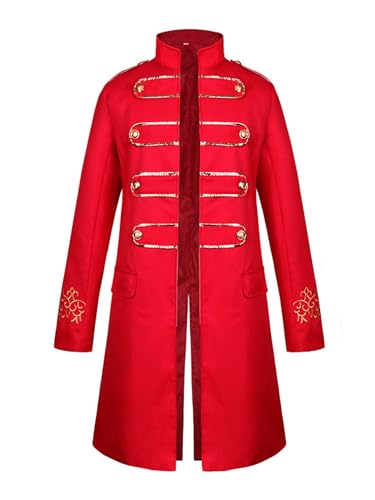 Yihuimin Herren Gothic Steampunk Mantel Manschetten Vintage Mantel mit Bestickten Mittelalter Gehrock Jacke Halloween Cosplay Karneval Fasching Kostüm Rot L Yihuimin Herren Gothic Steampunk Mantel Manschetten Vintage Mantel mit Bestickten Mittelalter Gehrock Jacke Halloween Cosplay Karneval Fasching Kostüm Rot L von Yihuimin