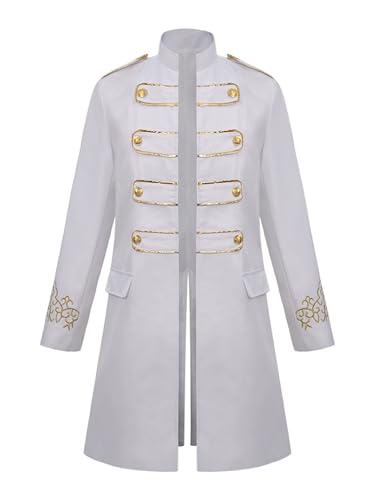 Yihuimin Herren Gothic Steampunk Mantel Manschetten Vintage Mantel mit Bestickten Mittelalter Gehrock Jacke Halloween Cosplay Karneval Fasching Kostüm Weiß M Yihuimin Herren Gothic Steampunk Mantel Manschetten Vintage Mantel mit Bestickten Mittelalter Gehrock Jacke Halloween Cosplay Karneval Fasching Kostüm Weiß M von Yihuimin