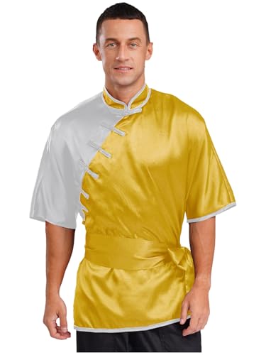 Yihuimin Herren Kung Fu Shirt Tai Chi Uniform Qi Gong Kampfsport Kurzarm Taiji Anzug Mit Gürtel Wing Chun Shaolin Hemd Trainingskleidung Gelb L von Yihuimin