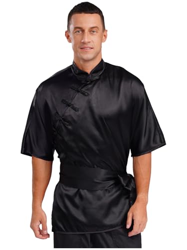 Yihuimin Herren Kung Fu Shirt Tai Chi Uniform Qi Gong Kampfsport Kurzarm Taiji Anzug Mit Gürtel Wing Chun Shaolin Hemd Trainingskleidung Schwarz S von Yihuimin