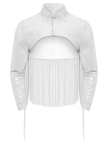 Yihuimin Herren Lack Leder Jacke Wetlook Crop Tops mit Quasten Langarm Oberteile Clubwear Faschingskostüm Rave Party Outfit Silber L Yihuimin Herren Lack Leder Jacke Wetlook Crop Tops mit Quasten Langarm Oberteile Clubwear Faschingskostüm Rave Party Outfit Silber L von Yihuimin
