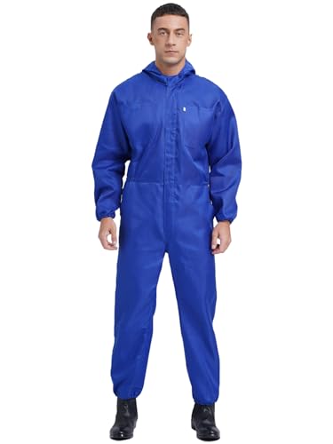 Yihuimin Herren Langarm Arbeitsoverall Eifarbig Schutzanzug Arbeitskleidung Schutzkleidung Mit Reißverschluss Festlich Kostüm Blau M von Yihuimin