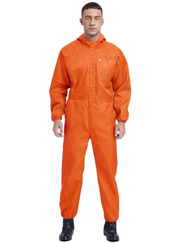 Yihuimin Herren Langarm Arbeitsoverall Eifarbig Schutzanzug Arbeitskleidung Schutzkleidung Mit Reißverschluss Festlich Kostüm Orange 4XL von Yihuimin