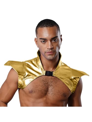 Yihuimin Herren Metallic Shrug Pu Leder Schulterjacke Ärmellos Schulterrüstung Gotisch Brustgurt Steampunk Kostüm Halloween Faschingskostüm Gold XXL von Yihuimin