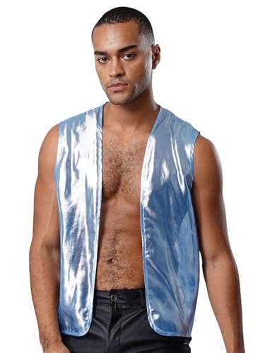 Yihuimin Herren Metallic Weste Offene Front Tank Top Ärmellos Muscleshirt Disco Kostüm Halloween Clubwear Karneval Kostüm Nachtclubs Blau S Yihuimin Herren Metallic Weste Offene Front Tank Top Ärmellos Muscleshirt Disco Kostüm Halloween Clubwear Karneval Kostüm Nachtclubs Blau S von Yihuimin