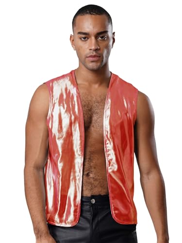 Yihuimin Herren Metallic Weste Offene Front Tank Top Ärmellos Muscleshirt Disco Kostüm Halloween Clubwear Karneval Kostüm Nachtclubs Hot Pink M Yihuimin Herren Metallic Weste Offene Front Tank Top Ärmellos Muscleshirt Disco Kostüm Halloween Clubwear Karneval Kostüm Nachtclubs Hot Pink M von Yihuimin