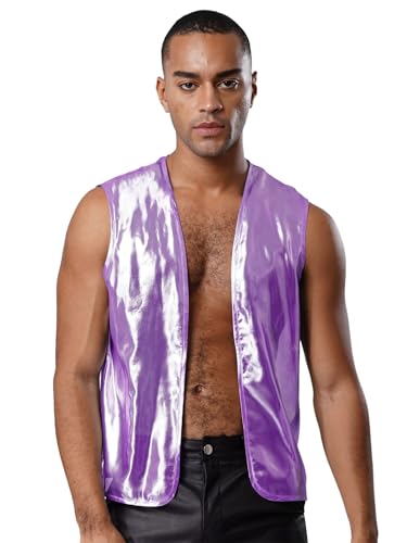 Yihuimin Herren Metallic Weste Offene Front Tank Top Ärmellos Muscleshirt Disco Kostüm Halloween Clubwear Karneval Kostüm Nachtclubs Violett XXL Yihuimin Herren Metallic Weste Offene Front Tank Top Ärmellos Muscleshirt Disco Kostüm Halloween Clubwear Karneval Kostüm Nachtclubs Violett XXL von Yihuimin