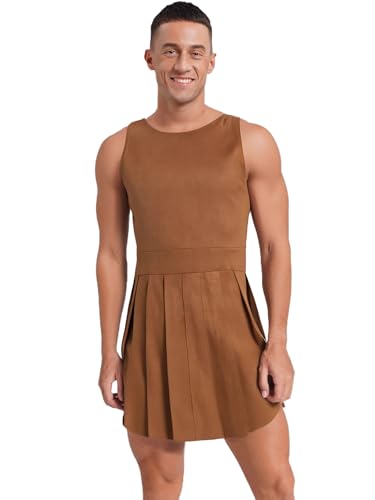 Yihuimin Herren Römer Gladiator Kostüm Halloween Ärmellos Kleid Antike Römerin Kostüm Cosplay Karneval kostüme Clubwear Rave Outfit Braun L von Yihuimin