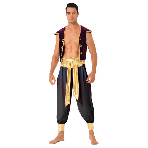 Yihuimin Herren Verkleidung Prinz Arabisch Kostüm Halloween Karneval Show Mxl Schwarz 3XL von Yihuimin