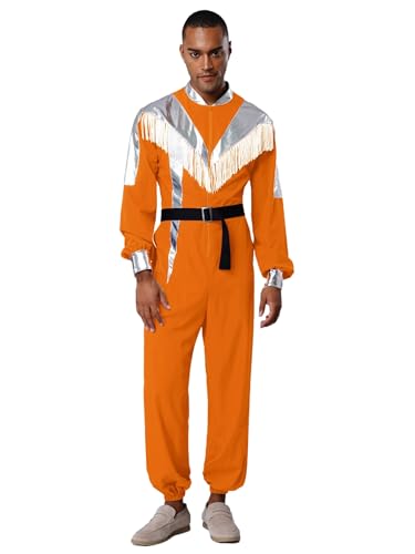 Yihuimin Herren Weltraum Cowboy Kostüm Halloween Astronauten Kostüm Farbblock Overall Langarm Jumpsuit mit Quasten Cosplay Karneval Kostüm Rave Outfit von Yihuimin