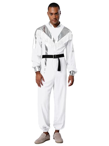 Yihuimin Herren Weltraum Cowboy Kostüm Halloween Astronauten Kostüm Farbblock Overall Langarm Jumpsuit mit Quasten Cosplay Karneval Kostüm Rave Outfit von Yihuimin
