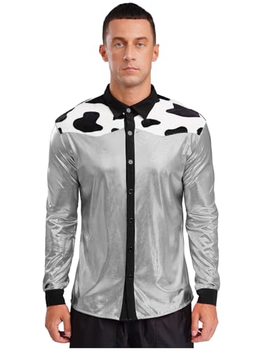 Yihuimin Herren Western Cowboy Kostüm Kuh Muster Oberteile Metallic Hemd Glitzer Langarmshirt Karnevalskostüm Halloween Rave Outfit Clubwear Silber M Yihuimin Herren Western Cowboy Kostüm Kuh Muster Oberteile Metallic Hemd Glitzer Langarmshirt Karnevalskostüm Halloween Rave Outfit Clubwear Silber M von Yihuimin