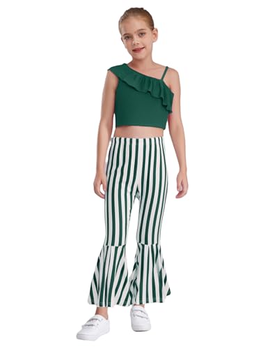 Yihuimin Mädchen Sommer Freizeitanzug Ärmelloses Asymmetrisches Rüschen Crop Top mit Streifen Schlaghosen Disco Urlaub Geburtstag Party Dunkelgrün 116-122 Yihuimin Mädchen Sommer Freizeitanzug Ärmelloses Asymmetrisches Rüschen Crop Top mit Streifen Schlaghosen Disco Urlaub Geburtstag Party Dunkelgrün 116-122 von Yihuimin