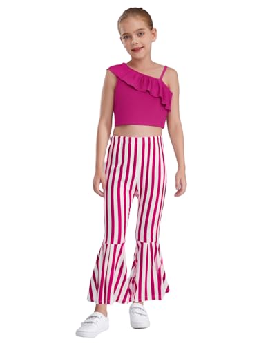 Yihuimin Mädchen Sommer Freizeitanzug Ärmelloses Asymmetrisches Rüschen Crop Top mit Streifen Schlaghosen Disco Urlaub Geburtstag Party Hot Pink 110-116 Yihuimin Mädchen Sommer Freizeitanzug Ärmelloses Asymmetrisches Rüschen Crop Top mit Streifen Schlaghosen Disco Urlaub Geburtstag Party Hot Pink 110-116 von Yihuimin
