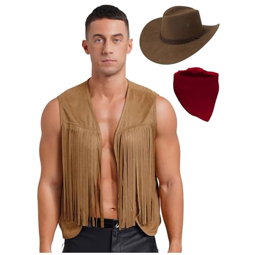 Yihuimin Männer Cowboy Kostüm Gefranste Wildleder Weste Ohne Ärmel Hut Und Bandana Halloween Karneval Outfit Sxxl Braun XL Yihuimin Männer Cowboy Kostüm Gefranste Wildleder Weste Ohne Ärmel Hut Und Bandana Halloween Karneval Outfit Sxxl Braun XL von Yihuimin