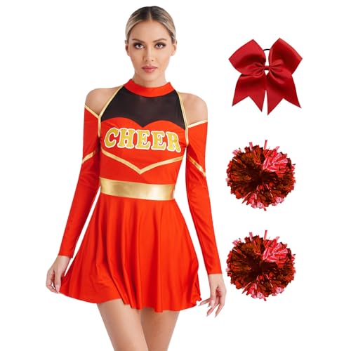 Yihuimin Pompom Girl Kostüm Für Damen Karneval Halloween Festival Outfit Sxxl Rot XL von Yihuimin
