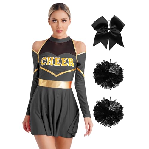 Yihuimin Pompom Girl Kostüm Für Damen Karneval Halloween Festival Outfit Sxxl Schwarz XL von Yihuimin