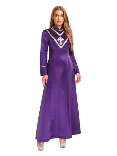 Yihuimin Priester Kostüm Damen Halloween Vintage Church Robe Langarm Mittelalter Kleid Renaissance Kostüme Festival Outfit Cosplay Faschingskostüm Rave Outfit Lila XL von Yihuimin