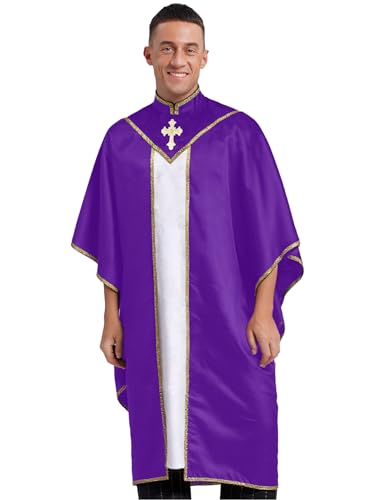 Yihuimin Priester Kostüm Herren Pfarrer Kostüm Halloween Church Tunika Kostüme Kirchengewänder Männliche Chorprästerkleidung Faschingskostüm Lila Einheitsgröße von Yihuimin