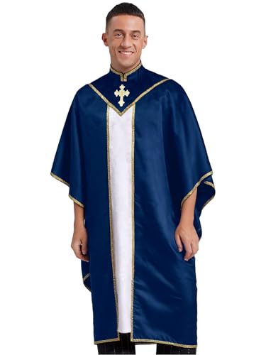 Yihuimin Priester Kostüm Herren Pfarrer Kostüm Halloween Church Tunika Kostüme Kirchengewänder Männliche Chorprästerkleidung Faschingskostüm Marineblau Einheitsgröße von Yihuimin
