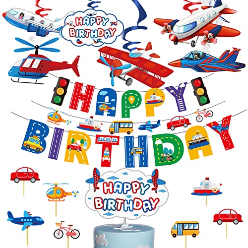 Kindergeburtstag Flugzeug Geburtstag Deko Fahrzeug Kindergeburtstag Dekoration HAPPY BIRTHDAY Girlande Spiralen Kuchendeko Kinder Geburtstagsdeko Mädchen Jungen von YiiiGoood