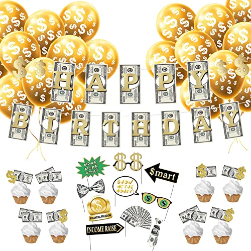 US-Dollar Party Geburtstag Dekoration USA Geld Happy Birthday Girlande Cake Toppers Money Birthday Decorations von YiiiGoood