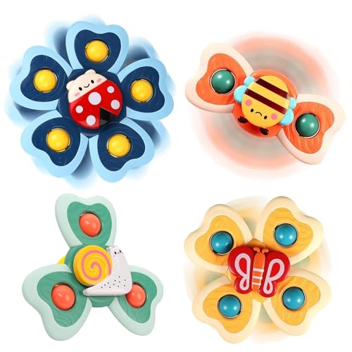 Saugnapf Spielzeug Baby 4 Stück Saugnapf Spinner Spielzeug für Baby Saugspielzeug Sicheres Badewannenspielzeug für Bad Fenster Hochstühle Flugzeug Reise von Yiirbcz