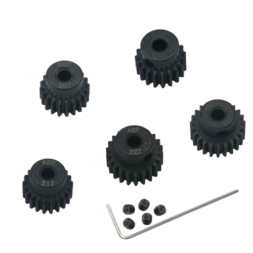 5-Pack Stahl 48P Ritzelsätze 19T 20T 21T 22T 23T mit Schrauben für 3.175mm (1/8-Zoll) Welle 1/10 RC Car Brushless Brush Motor (19T 20T 21T 22T 23T) von YijiaLink