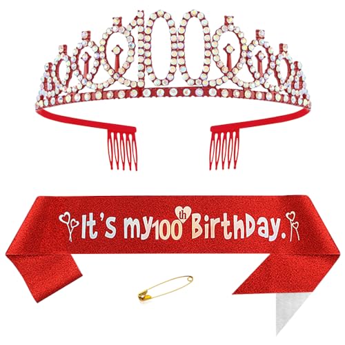 100. Geburtstags Krone und Schärpe für Damen Kristall Queen Tiara Princess Crown Rot Birthday Schärpe 100th Geburtstagskrone Frau Geburtstagsschärpe Frauen Geburtstag Dekoration Geburtstagsgeschenk 100. Geburtstags Krone und Schärpe für Damen Kristall Queen Tiara Princess Crown Rot Birthday Schärpe 100th Geburtstagskrone Frau Geburtstagsschärpe Frauen Geburtstag Dekoration Geburtstagsgeschenk von Yijunmca