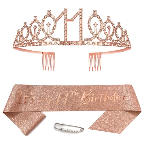 11. Geburtstags Krone und Schärpe für Mädchen Kristall Queen Tiara Princess Crown Roségold 11th Birthday Schärpe 11 Geburtstagskrone Geburtstagsschärpe Girls Geburtstag Dekoration Geburtstagsgeschenk 11. Geburtstags Krone und Schärpe für Mädchen Kristall Queen Tiara Princess Crown Roségold 11th Birthday Schärpe 11 Geburtstagskrone Geburtstagsschärpe Girls Geburtstag Dekoration Geburtstagsgeschenk von Yijunmca
