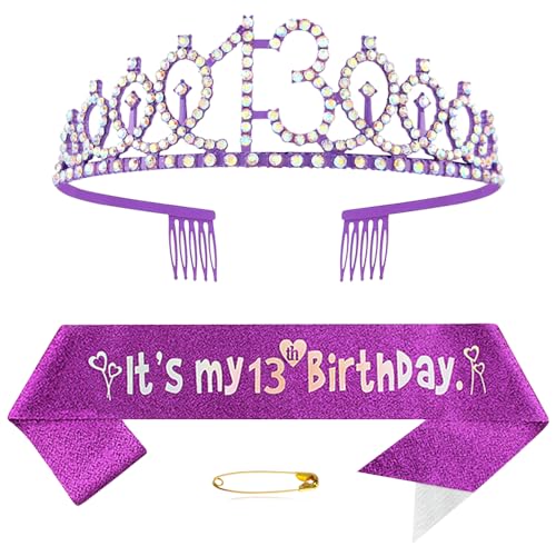 13. Geburtstags Krone und Schärpe für Mädchen Kristall Queen Tiara Princess Crown Lila 13th Birthday Schärpe 13th Geburtstagskrone Geburtstagsschärpe Girls Geburtstag Dekoration Geburtstagsgeschenk 13. Geburtstags Krone und Schärpe für Mädchen Kristall Queen Tiara Princess Crown Lila 13th Birthday Schärpe 13th Geburtstagskrone Geburtstagsschärpe Girls Geburtstag Dekoration Geburtstagsgeschenk von Yijunmca