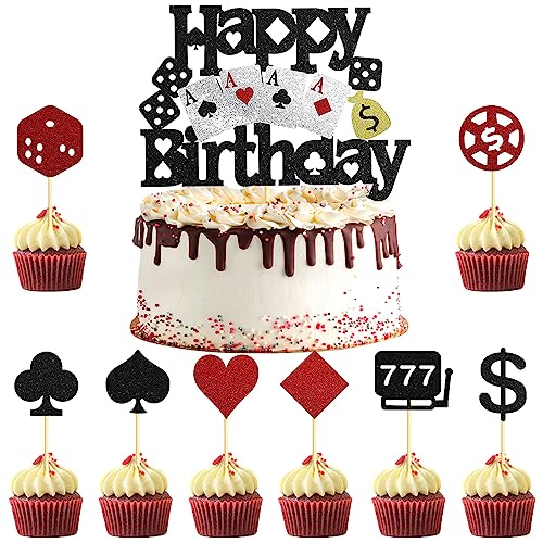 25 Stück Poker Tortendeko Casino Kuchen Deko Unterhaltung Themen Kuchendeko Spielkarten Geburtstag Deko Happy Birthday Cake Topper Kuchen Topper für Geburtstagsfeier Casino Poker Party Dekoration von Yijunmca