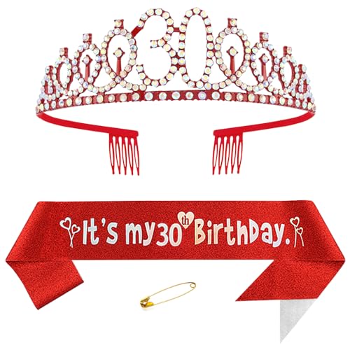 30. Geburtstags Krone und Schärpe für Damen Kristall Queen Tiara Princess Crown Rot Birthday Schärpe 30th Geburtstagskrone Frau Geburtstagsschärpe Frauen Geburtstag Dekoration Geburtstagsgeschenk 30. Geburtstags Krone und Schärpe für Damen Kristall Queen Tiara Princess Crown Rot Birthday Schärpe 30th Geburtstagskrone Frau Geburtstagsschärpe Frauen Geburtstag Dekoration Geburtstagsgeschenk von Yijunmca