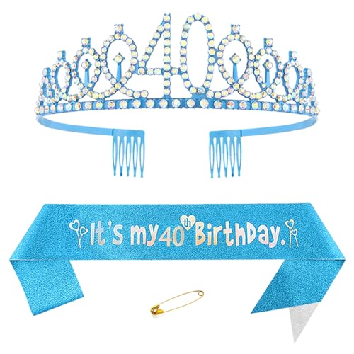 40. Geburtstags Krone und Schärpe für Damen Kristall Queen Tiara Princess Crown Blau Birthday Schärpe 40th Geburtstagskrone Frau Geburtstagsschärpe Frauen Geburtstag Dekoration Geburtstagsgeschenk 40. Geburtstags Krone und Schärpe für Damen Kristall Queen Tiara Princess Crown Blau Birthday Schärpe 40th Geburtstagskrone Frau Geburtstagsschärpe Frauen Geburtstag Dekoration Geburtstagsgeschenk von Yijunmca