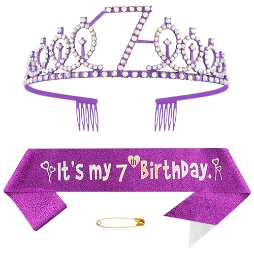 7. Geburtstags Krone und Schärpe für Mädchen Kristall Queen Tiara Princess Crown Lila 7th Birthday Schärpe 7th Geburtstagskrone Geburtstagsschärpe für Girls Geburtstag Dekoration Geburtstagsgeschenk 7. Geburtstags Krone und Schärpe für Mädchen Kristall Queen Tiara Princess Crown Lila 7th Birthday Schärpe 7th Geburtstagskrone Geburtstagsschärpe für Girls Geburtstag Dekoration Geburtstagsgeschenk von Yijunmca
