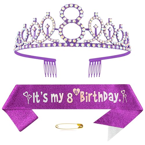 8. Geburtstags Krone und Schärpe für Mädchen Kristall Queen Tiara Princess Crown Lila 8th Birthday Schärpe 8th Geburtstagskrone Geburtstagsschärpe für Girls Geburtstag Dekoration Geburtstagsgeschenk 8. Geburtstags Krone und Schärpe für Mädchen Kristall Queen Tiara Princess Crown Lila 8th Birthday Schärpe 8th Geburtstagskrone Geburtstagsschärpe für Girls Geburtstag Dekoration Geburtstagsgeschenk von Yijunmca