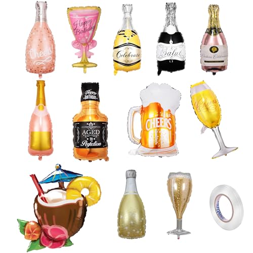 12 Stück Luftballons Set Wein Flaschen Ballon Aluminiumfolie Ballon Folienballon Weinflasche Wiederverwendbarer Sektflasche Luftballons Deko Set für Geburtstag Urlaub Hochzeit Party Dekoration von YiliYa