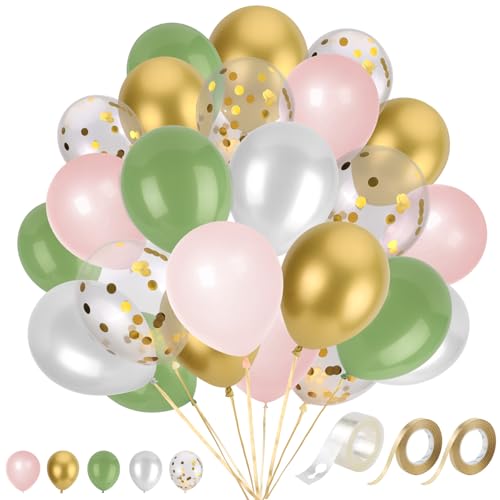 Luftballons Grün,60 Stück Retro Olive Salbei Grün Gold Weiß Helium Ballons Set mit 2 Rollen 10m Bändern und 1 Rollen 5m Ballon Girlande Streifen für Geburtstag Hochzeit Baby Shower Party Dekoration von YiliYa