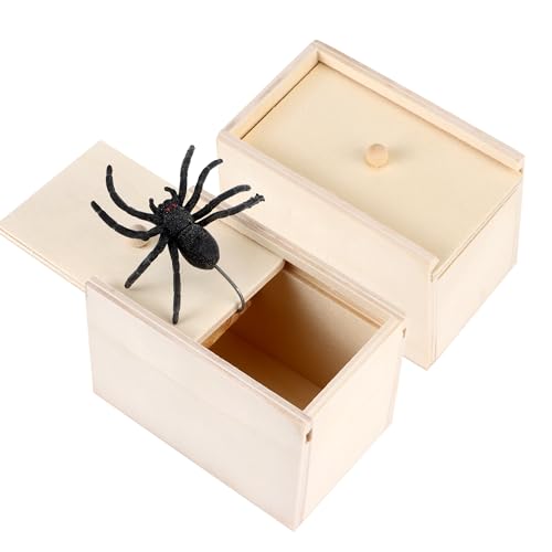 YiliYa Spinne In Box, 2 Stücke Spinne Streich-Box, Scherzartikel zum Erschrecken Lustig Spinne in Einer Holzkiste Spielzeug-Streich, Geschenk für Frau und Mann witzig Überraschungsbox von YiliYa