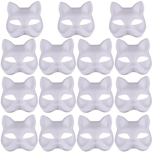 Katzenmaske Therian, Katzenmaske 15pcs Halbfuchsmaske Weiße Therian Maske DIY Lackierbare leere Maskerade -Masken mit elastischer Band Tiergesichtsmaske für Holloween, Masquerade Party, Cosplay Katzenmaske Therian, Katzenmaske 15pcs Halbfuchsmaske Weiße Therian Maske DIY Lackierbare leere Maskerade -Masken mit elastischer Band Tiergesichtsmaske für Holloween, Masquerade Party, Cosplay von Yililay