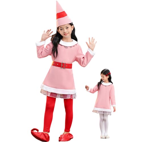 Yililay (M) Kinder Elf Kostüm weich mit Hutgürtelhosen, für Mädchen Weihnachts -Cosplay -Party, Höhe 47, 2inch von Yililay