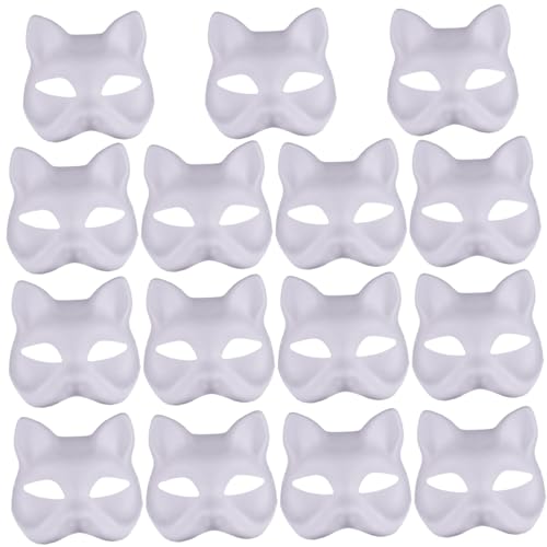 Yililay 15pcs Katzenmaske Halbfuchs Weiß Therian DIY Lackierbar leere Maskerade Animal Face Maske für Halloween Cosplay Yililay 15pcs Katzenmaske Halbfuchs Weiß Therian DIY Lackierbar leere Maskerade Animal Face Maske für Halloween Cosplay von Yililay