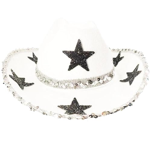 Yililay Brauthut, Cowgirl Hut Weißer Cowgirl Hut mit verstellbarem Riemen Strassstar Disco Cowgirl Hut für westliche Party Dress Up Bachelorette Party Accessoires Yililay Brauthut, Cowgirl Hut Weißer Cowgirl Hut mit verstellbarem Riemen Strassstar Disco Cowgirl Hut für westliche Party Dress Up Bachelorette Party Accessoires von Yililay