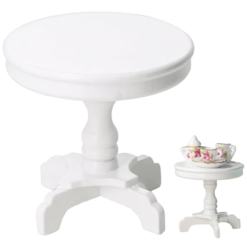 Yililay Miniatur -Tabelle 1:12 Skala, runder Sockelpuppenhaustisch, lebensechte hölzerne DIY -Möbel für Dollhouse Decor (weiß) von Yililay