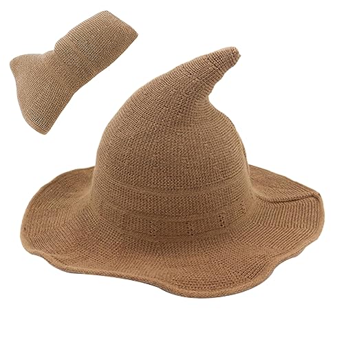 Yililay Weitkrempe gestrickter Hexenhut mit Kopfbedeckung Khaki Cosplay -Kostüm für Frauen von Yililay
