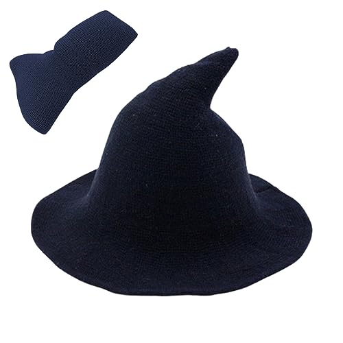 Yililay Weitkrempe gestrickter Hexenhut spitzte Kopfbedeckung Marine Blue Cosplay Kostüm für Frauen von Yililay