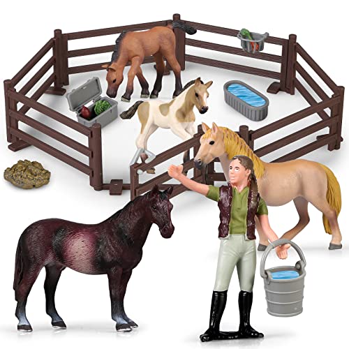 Yilingchild Pferde Figuren,Pferdestall Spielzeug für Mädchen und Jungen,Cowboy Spielzeug Set für Kinder Geburtstagsgeschenke 4-6 6-12,Bauernhof Tiere und Pferd Figurine PlaySet von Yilingchild