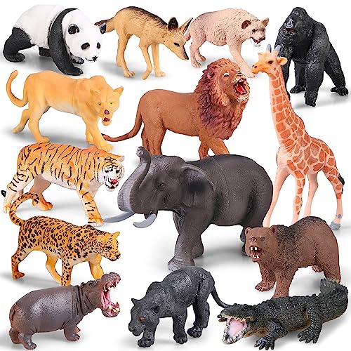 Yilingchild Safari Tiere Figuren für Kleinkinder, 14 teilige realistische Tierfiguren mit Löwe, Elefant, Panda, Dschungel Tiere Spielset für Kinder, Zoo Spielzeug Figuren Set von Yilingchild
